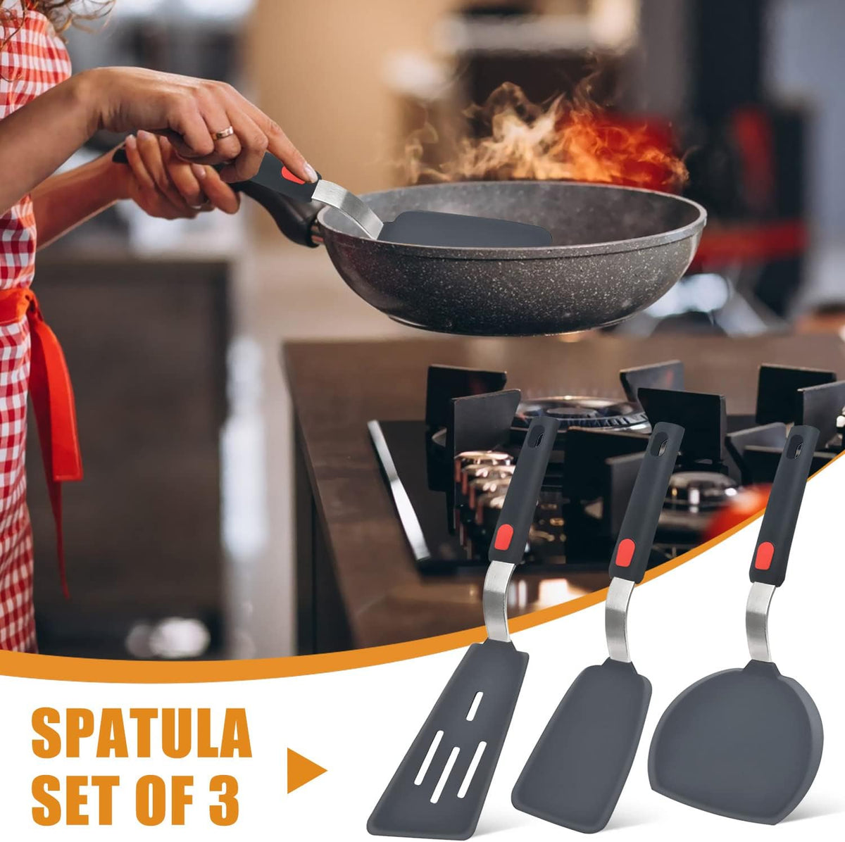 Silicone Spatula Turner Set of 3, 600°F Heat Resistant, BPA Free