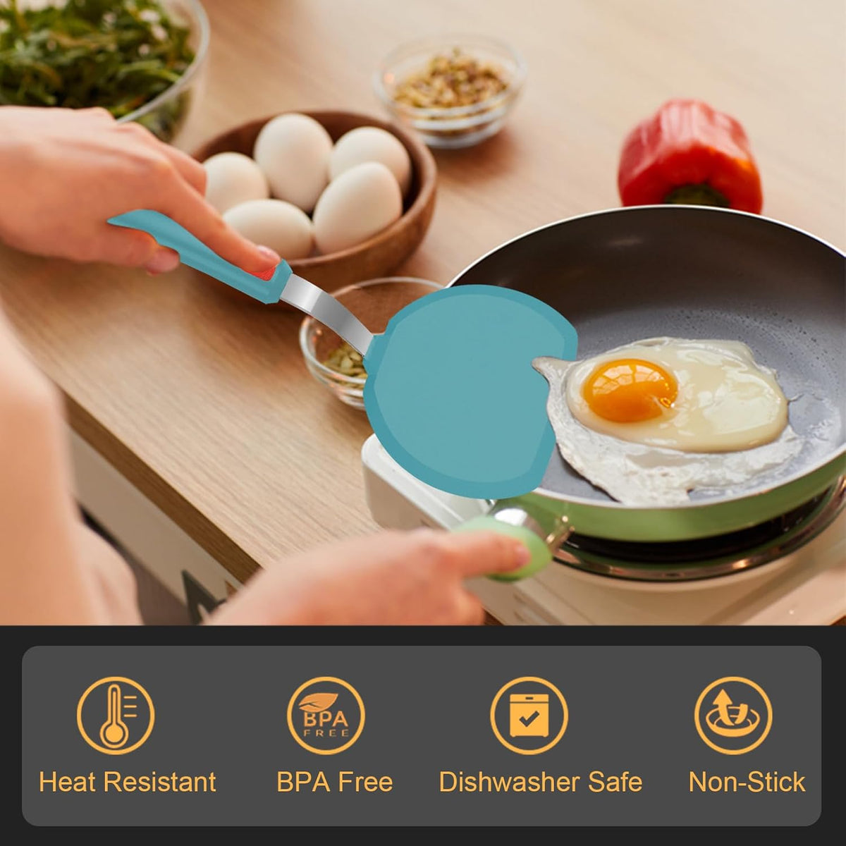 Silicone Spatula Turner Set of 3, 600°F Heat Resistant, BPA Free