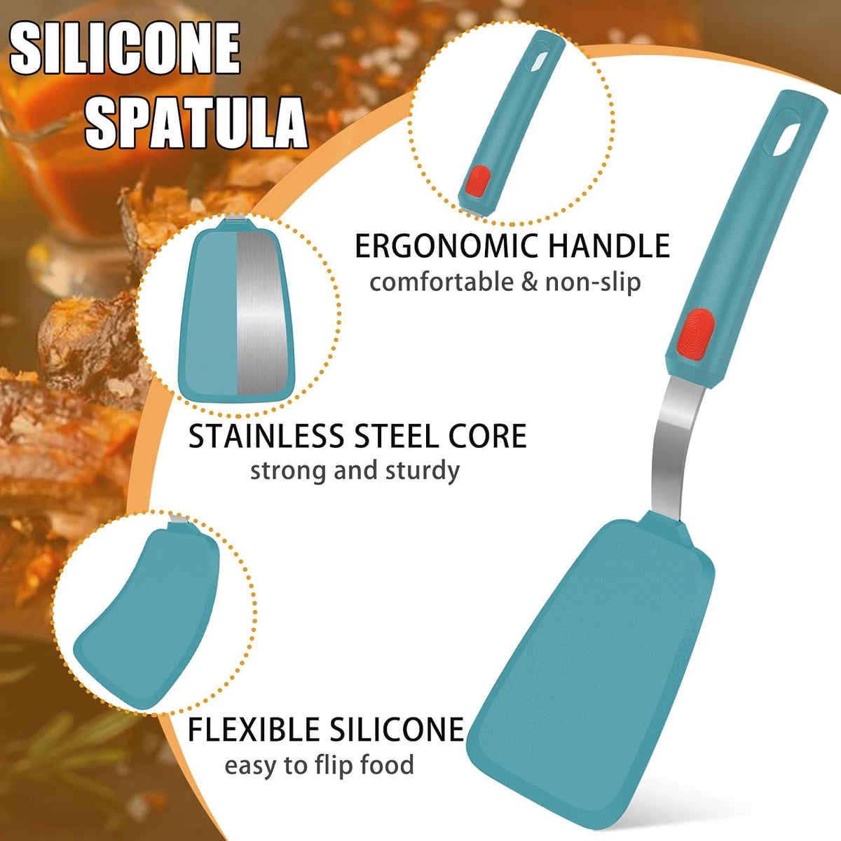 Silicone Spatula Turner Set of 3, 600°F Heat Resistant, BPA Free