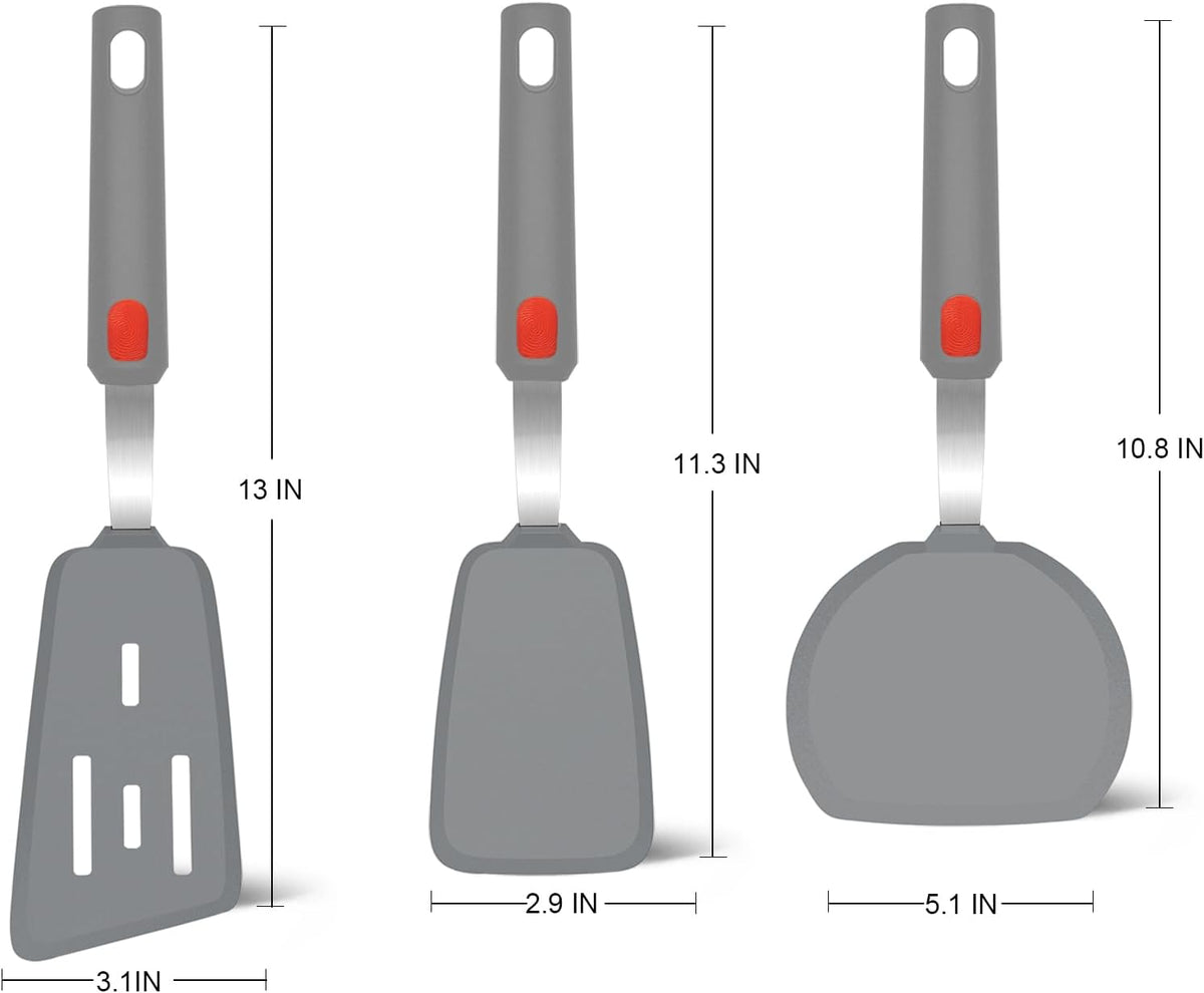 Silicone Spatula Turner Set of 3, 600°F Heat Resistant, BPA Free
