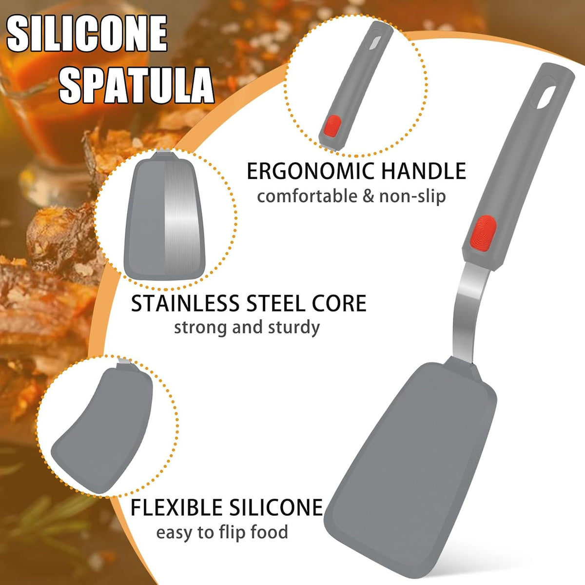 Silicone Spatula Turner Set of 3, 600°F Heat Resistant, BPA Free