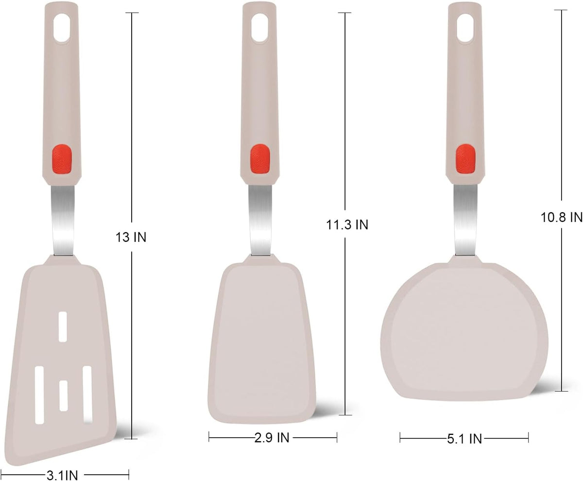 Silicone Spatula Turner Set of 3, 600°F Heat Resistant, BPA Free