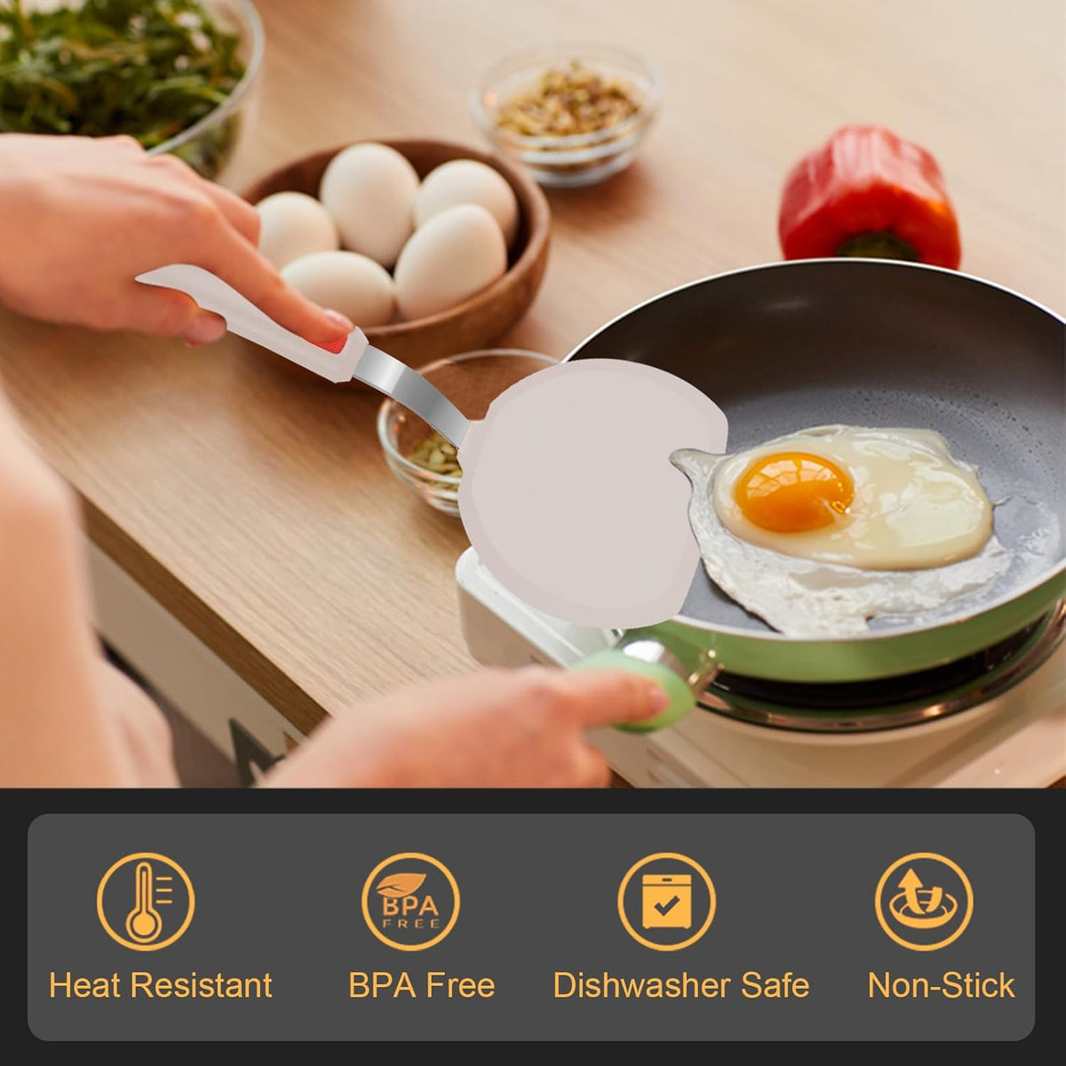 Silicone Spatula Turner Set of 3, 600°F Heat Resistant, BPA Free