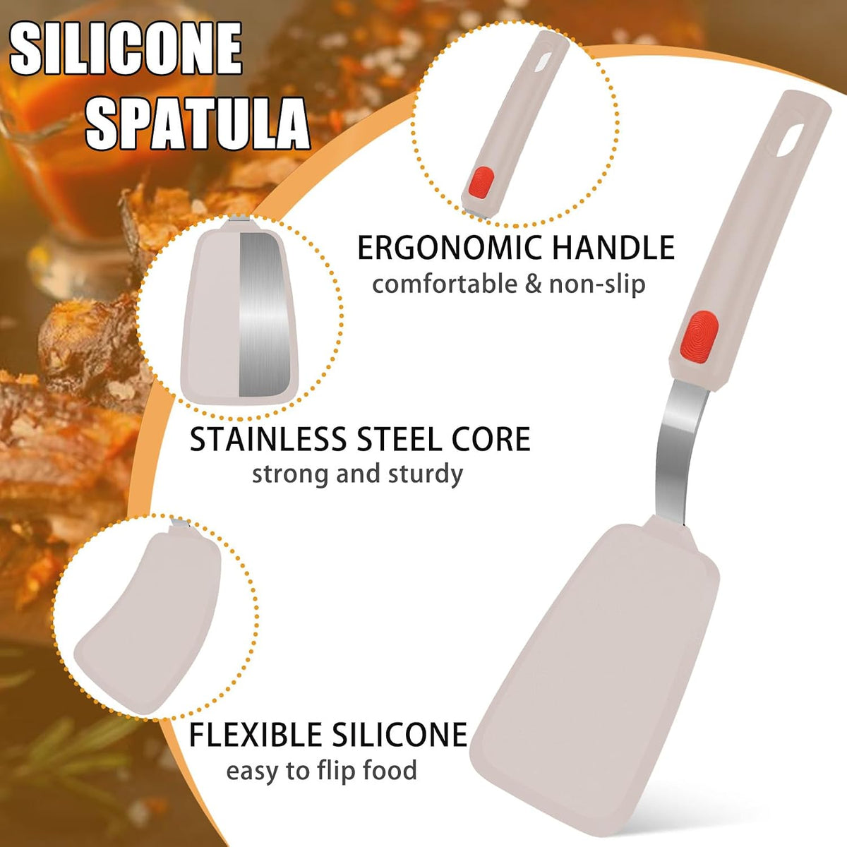 Silicone Spatula Turner Set of 3, 600°F Heat Resistant, BPA Free