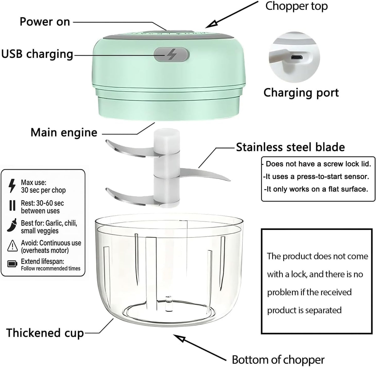 Electric Mini Vegetable Chopper, Food Chopper, Garlic Slicer Veggie, Salad, Lettuce, Onion, Chili Crusher, Tomato Dicer Chopper Cutter & Ginger Meat Mincer for Kitchen, Portable USB Chopper (250ML)