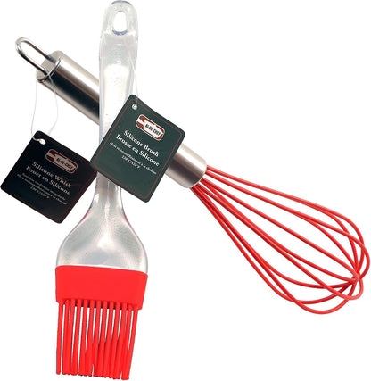 Silicone Whisk and Basting Brush Combo - Stainless Steel & Silicone Whisk for Blending, Beating & Stirring - Silicone Basting Brush, Pastry Brush, BBQ Brush. (2-Pack, Whisk, Spatula)
