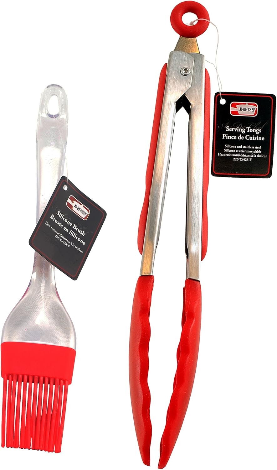 Silicone Whisk and Basting Brush Combo - Stainless Steel & Silicone Whisk for Blending, Beating & Stirring - Silicone Basting Brush, Pastry Brush, BBQ Brush. (2-Pack, Whisk, Spatula)