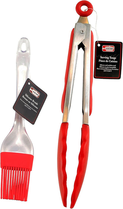 Silicone Whisk and Basting Brush Combo - Stainless Steel & Silicone Whisk for Blending, Beating & Stirring - Silicone Basting Brush, Pastry Brush, BBQ Brush. (2-Pack, Whisk, Spatula)