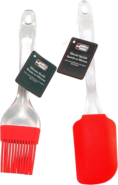 Silicone Whisk and Basting Brush Combo - Stainless Steel & Silicone Whisk for Blending, Beating & Stirring - Silicone Basting Brush, Pastry Brush, BBQ Brush. (2-Pack, Whisk, Spatula)