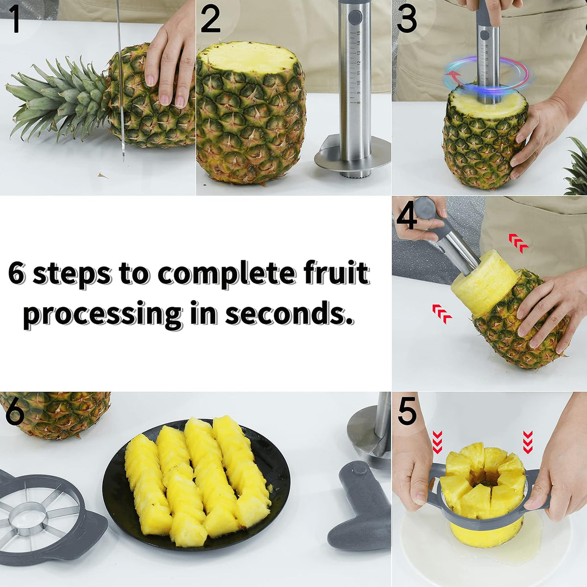 Pineapple Corer and Slicer Tool, Robust Pineapple Core Remover with Upgraded Cutter & Reinforced Thicker Blade, Stainless Steel Kitchen Fruit Gadget for Diced Pineapple Rings (Grey)