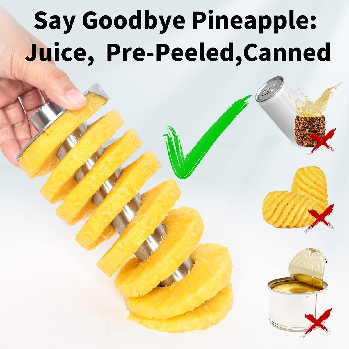 Pineapple Corer and Slicer Tool, Robust Pineapple Core Remover with Upgraded Cutter & Reinforced Thicker Blade, Stainless Steel Kitchen Fruit Gadget for Diced Pineapple Rings (Grey)
