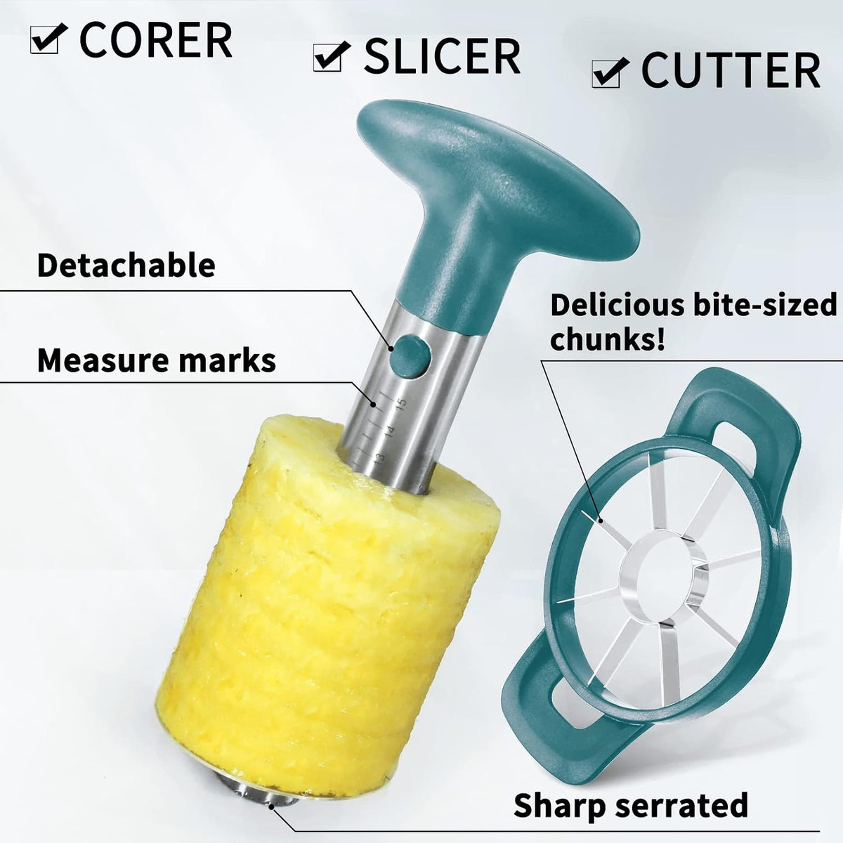 Pineapple Corer and Slicer Tool, Robust Pineapple Core Remover with Upgraded Cutter & Reinforced Thicker Blade, Stainless Steel Kitchen Fruit Gadget for Diced Pineapple Rings (Grey)