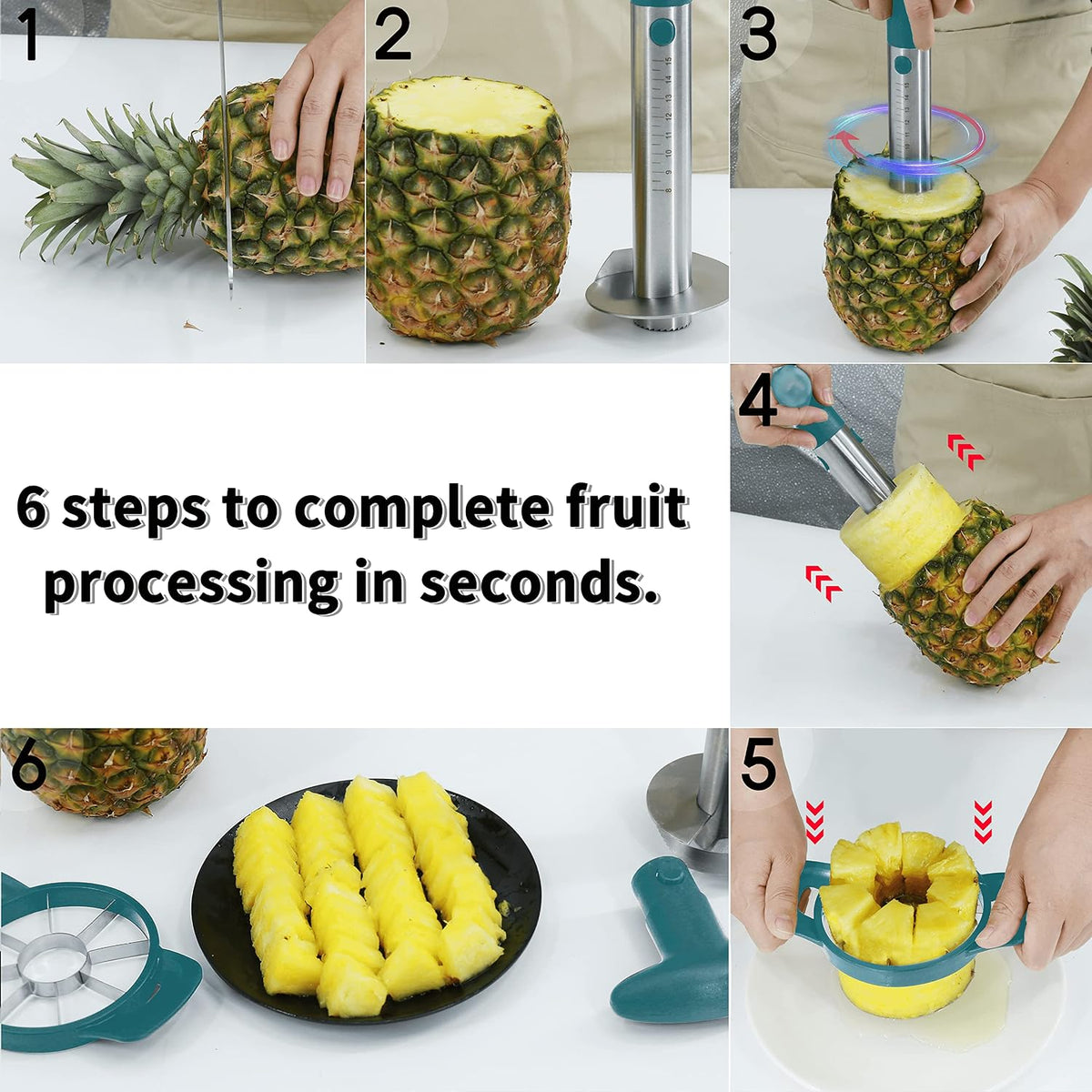 Pineapple Corer and Slicer Tool, Robust Pineapple Core Remover with Upgraded Cutter & Reinforced Thicker Blade, Stainless Steel Kitchen Fruit Gadget for Diced Pineapple Rings (Grey)