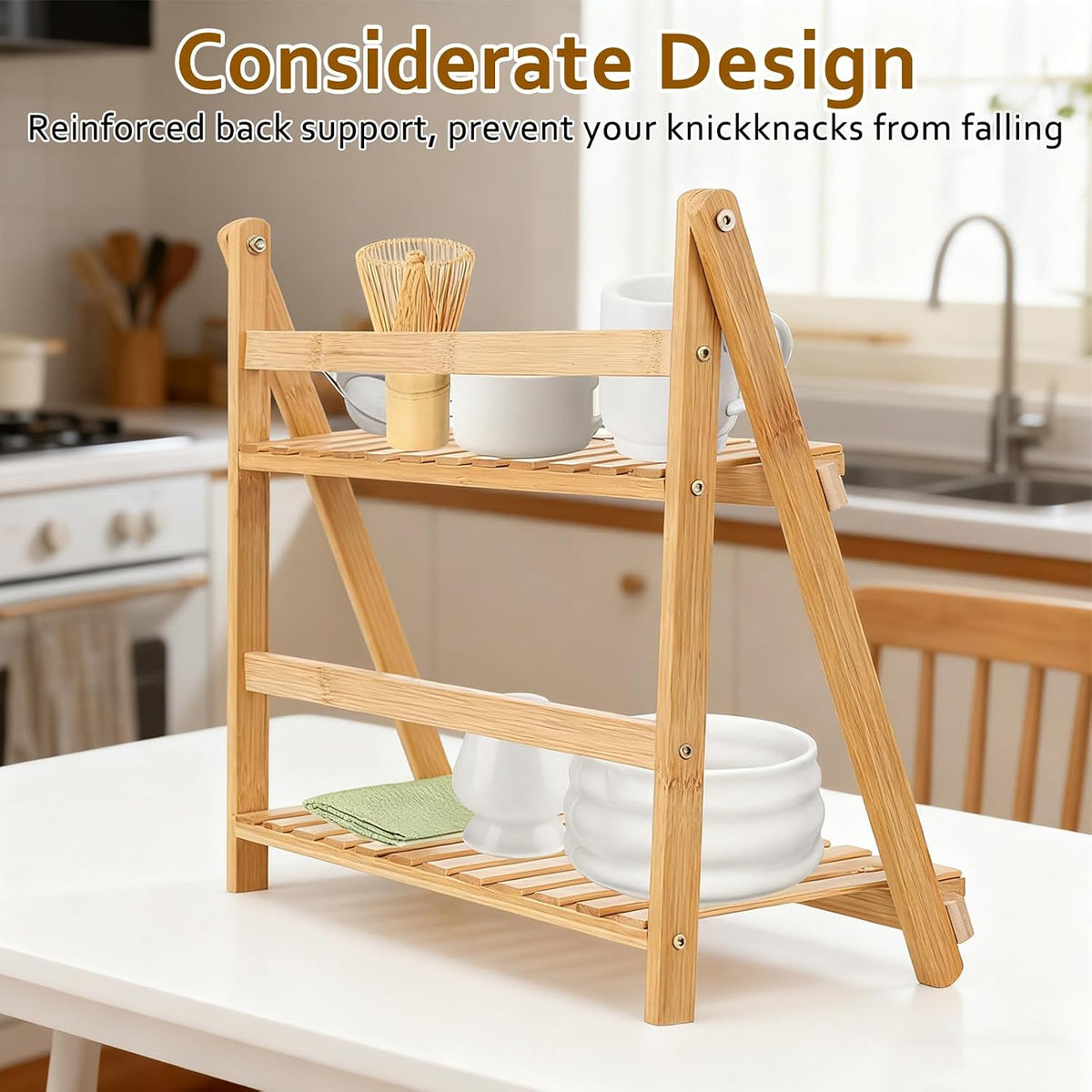 Matcha Station, 15.3 Inch Wooden Matcha Whisk Set Organizer Stand Shelf for Countertop, Bamboo Matcha Whisk Set Station for Store Green Tea Powder Scoop Mugs in Tea Room Coffee Bar Kitchen Countertops