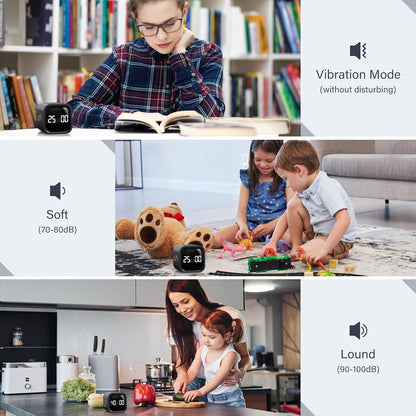 Rotating Pomodoro Timer 5, 25, 10 50 Minutes Preset, Desk Productivity Flip Timer, ADHD Tool Cube Countdown Stopwatch, Vibration/High/Low Volume/Custom Modes, for Work, Study, Back to School, Kitchen