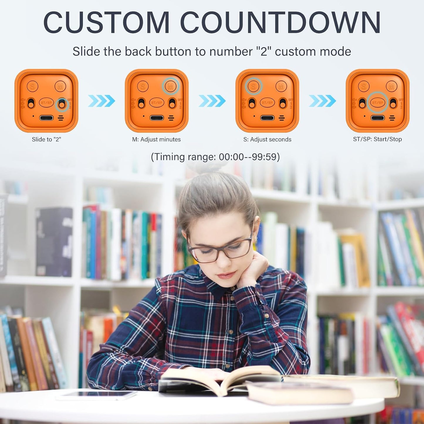 Rotating Pomodoro Timer 5, 25, 10 50 Minutes Preset, Desk Productivity Flip Timer, ADHD Tool Cube Countdown Stopwatch, Vibration/High/Low Volume/Custom Modes, for Work, Study, Back to School, Kitchen