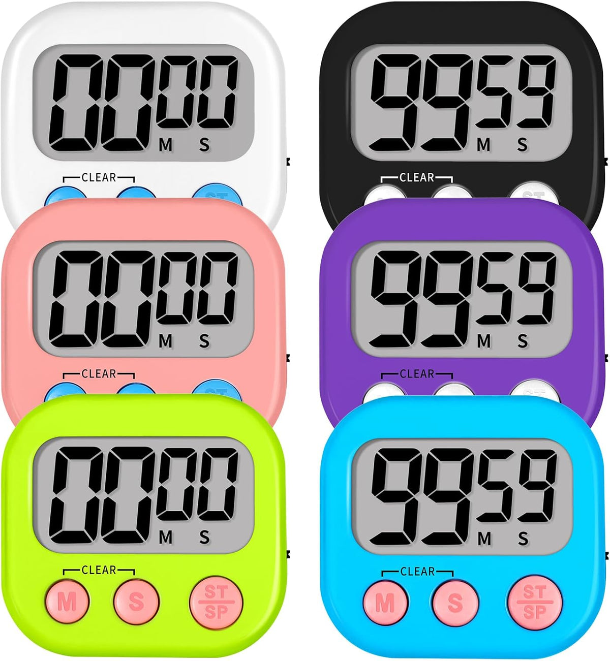 Digital Kitchen Timers, Classroom Timers for Kids Teachers, 6 Color | Back to School Supplies Bulk, Classroom Must Haves, Min/Sec Count Up/Down, Magnetic Back, Loud Alarm, Lanyards Included