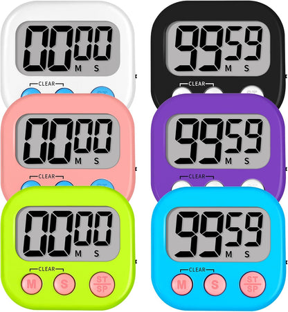 Digital Kitchen Timers, Classroom Timers for Kids Teachers, 6 Color | Back to School Supplies Bulk, Classroom Must Haves, Min/Sec Count Up/Down, Magnetic Back, Loud Alarm, Lanyards Included