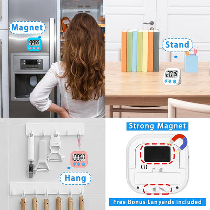 Digital Kitchen Timers, Classroom Timers for Kids Teachers, 6 Color | Back to School Supplies Bulk, Classroom Must Haves, Min/Sec Count Up/Down, Magnetic Back, Loud Alarm, Lanyards Included