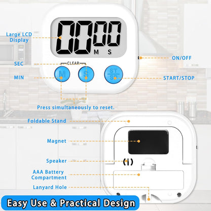 Digital Kitchen Timers, Classroom Timers for Kids Teachers, 6 Color | Back to School Supplies Bulk, Classroom Must Haves, Min/Sec Count Up/Down, Magnetic Back, Loud Alarm, Lanyards Included