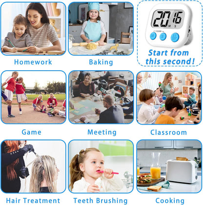 Digital Kitchen Timers, Classroom Timers for Kids Teachers, 6 Color | Back to School Supplies Bulk, Classroom Must Haves, Min/Sec Count Up/Down, Magnetic Back, Loud Alarm, Lanyards Included