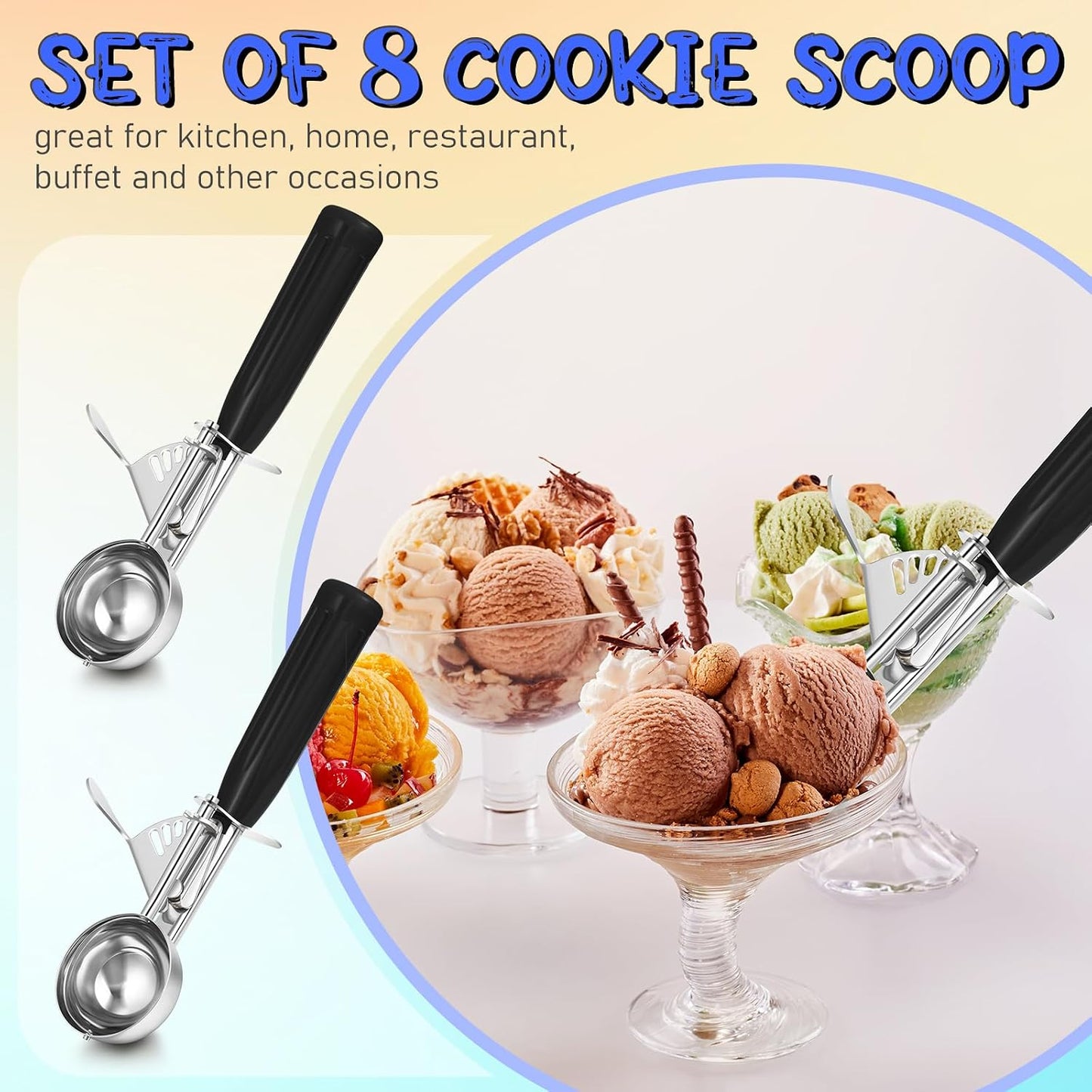 3 Pcs Release Cookie Scoops Ice Cream Scooper with Trigger Release Portion Scoop Stainless Steel for Portion Control, Baking Food, Cookie Dough (4 Oz+2 Oz+1 oz,Gray,Blue,Purple)