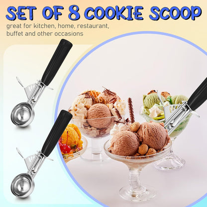 3 Pcs Release Cookie Scoops Ice Cream Scooper with Trigger Release Portion Scoop Stainless Steel for Portion Control, Baking Food, Cookie Dough (4 Oz+2 Oz+1 oz,Gray,Blue,Purple)