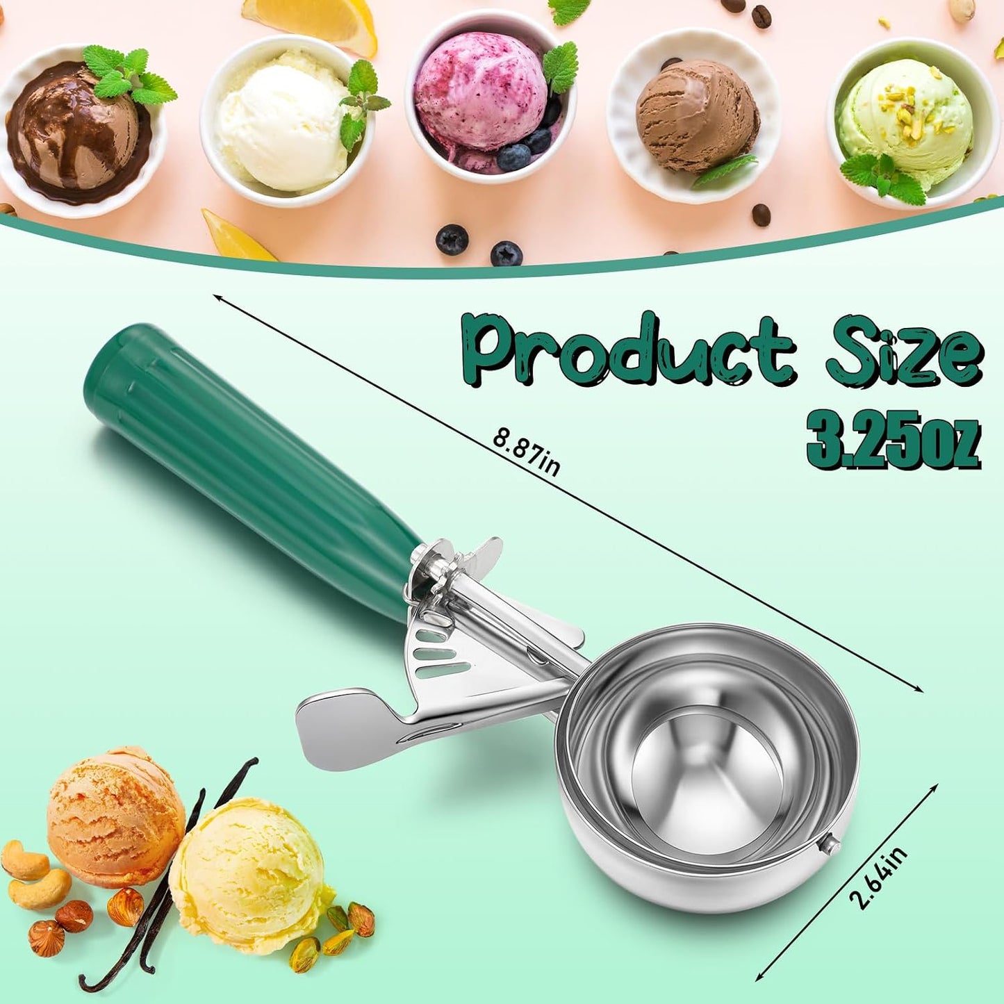 3 Pcs Release Cookie Scoops Ice Cream Scooper with Trigger Release Portion Scoop Stainless Steel for Portion Control, Baking Food, Cookie Dough (4 Oz+2 Oz+1 oz,Gray,Blue,Purple)