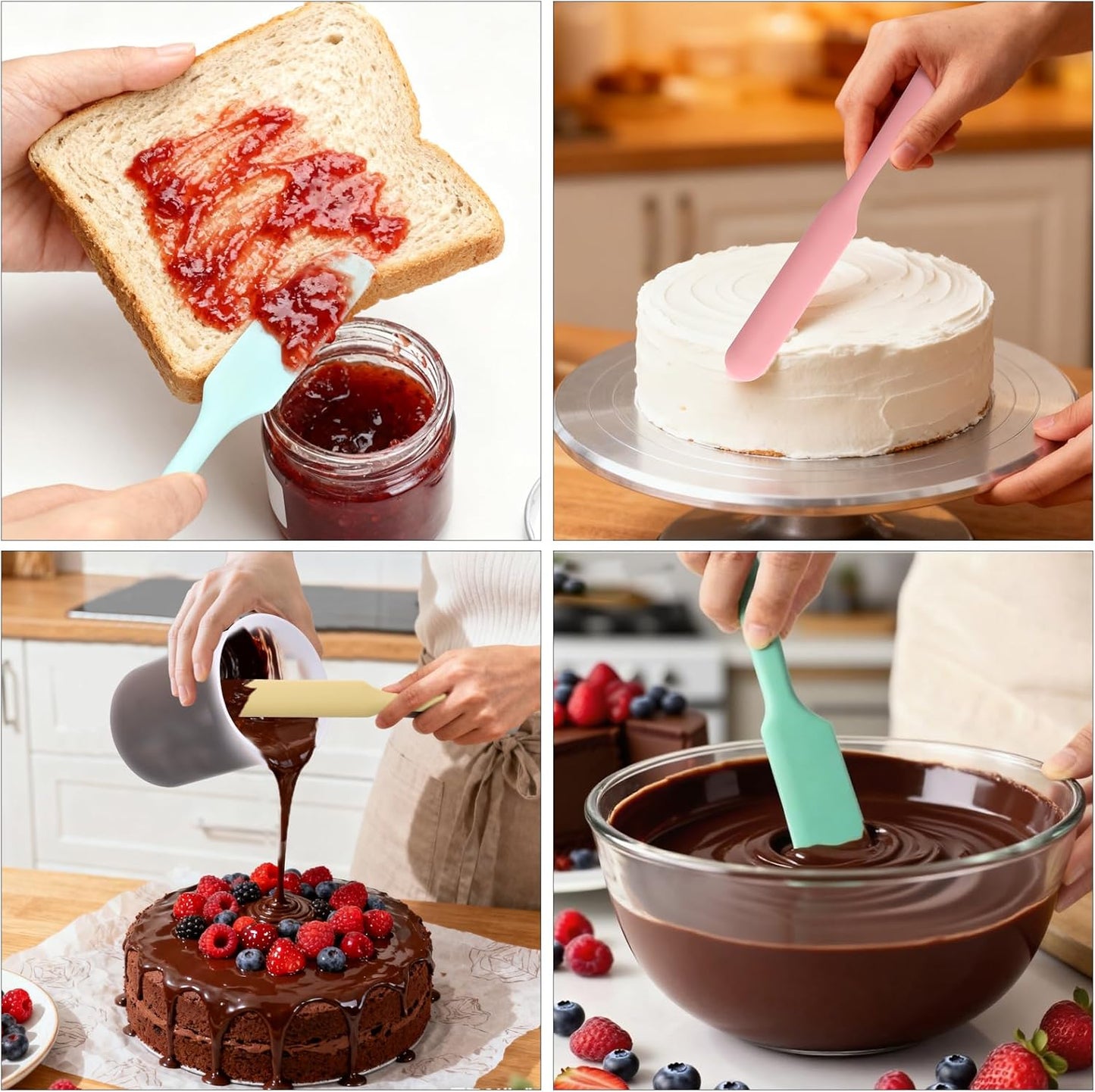 Silicone Chocolate Melting Cup Set with 4 Silicone Measuring Cups (250ml & 350ml) and 4PCS Heat-Resistant Jar Spatulas, Non-Stick Baking Tools for DIY Chocolate, Butter & Cream Mixing