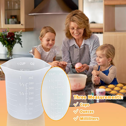 Silicone Chocolate Melting Cup Set with 4 Silicone Measuring Cups (250ml & 350ml) and 4PCS Heat-Resistant Jar Spatulas, Non-Stick Baking Tools for DIY Chocolate, Butter & Cream Mixing