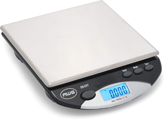 Digital Postal/Kitchen Scale, Stainless Steel Surface, Backlit LCD Screen AMW13-BK13 lb./6 kg, Black