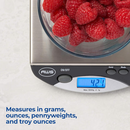 Digital Postal/Kitchen Scale, Stainless Steel Surface, Backlit LCD Screen AMW13-BK13 lb./6 kg, Black