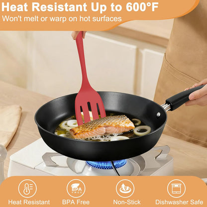 Silicone Spatula Turner Set & Spoon, 4 Pack, 600°F Heat Resistant