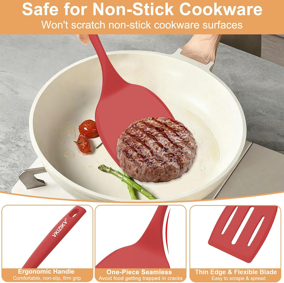 Silicone Spatula Turner Set & Spoon, 4 Pack, 600°F Heat Resistant