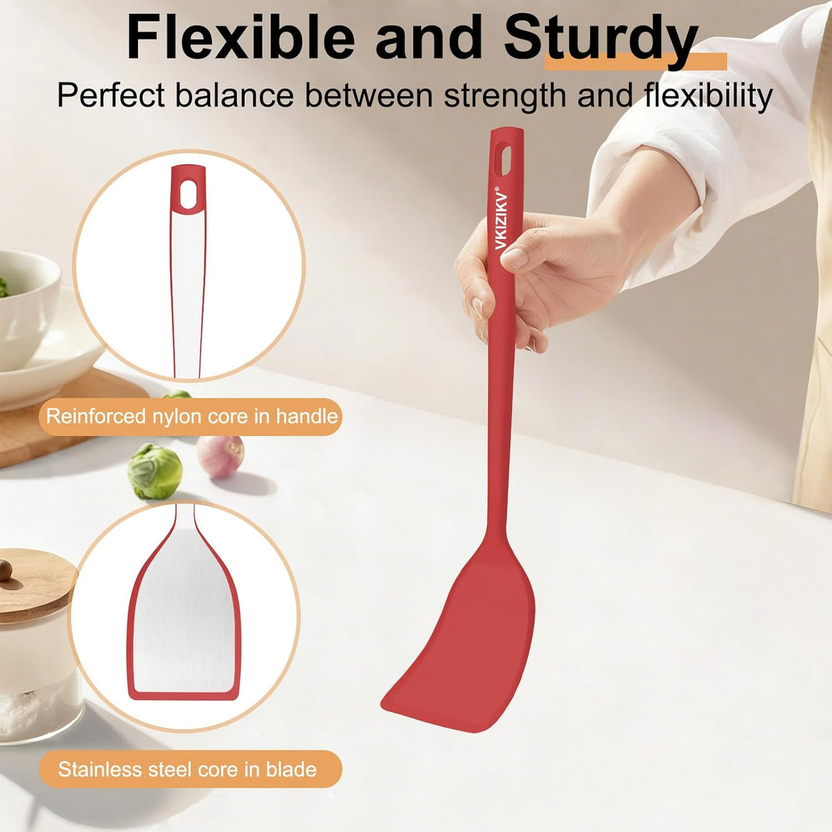 Silicone Spatula Turner Set & Spoon, 4 Pack, 600°F Heat Resistant