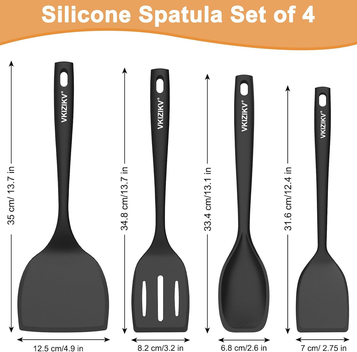 Silicone Spatula Turner Set & Spoon, 4 Pack, 600°F Heat Resistant