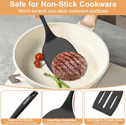 Silicone Spatula Turner Set & Spoon, 4 Pack, 600°F Heat Resistant