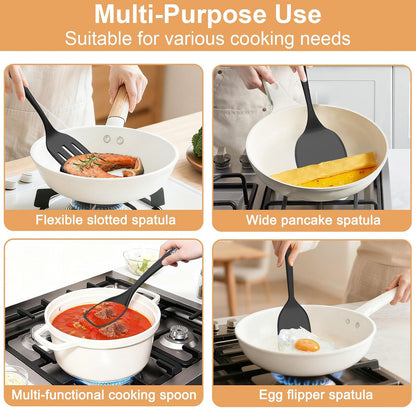 Silicone Spatula Turner Set & Spoon, 4 Pack, 600°F Heat Resistant