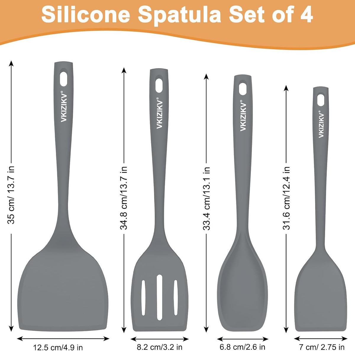 Silicone Spatula Turner Set & Spoon, 4 Pack, 600°F Heat Resistant
