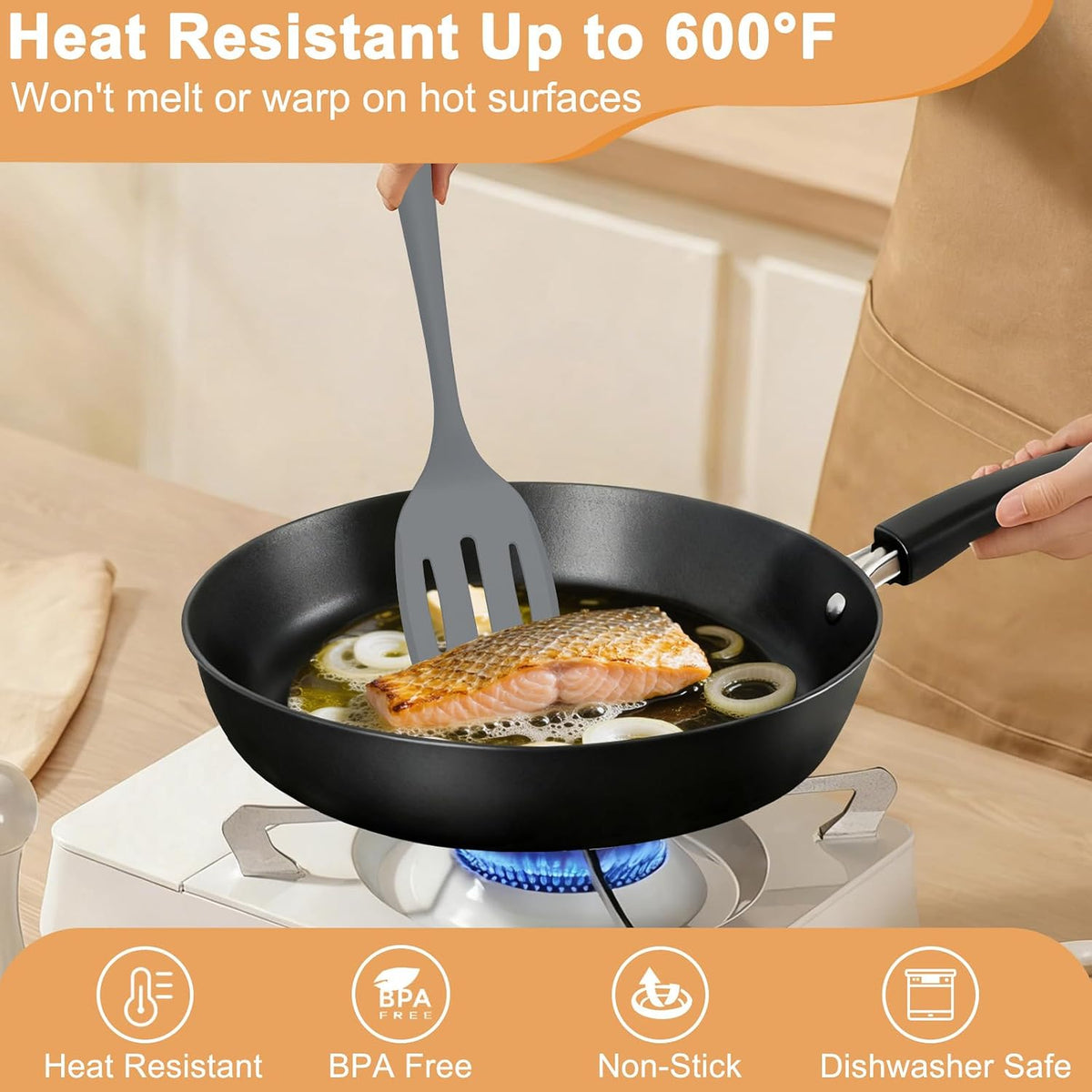 Silicone Spatula Turner Set & Spoon, 4 Pack, 600°F Heat Resistant