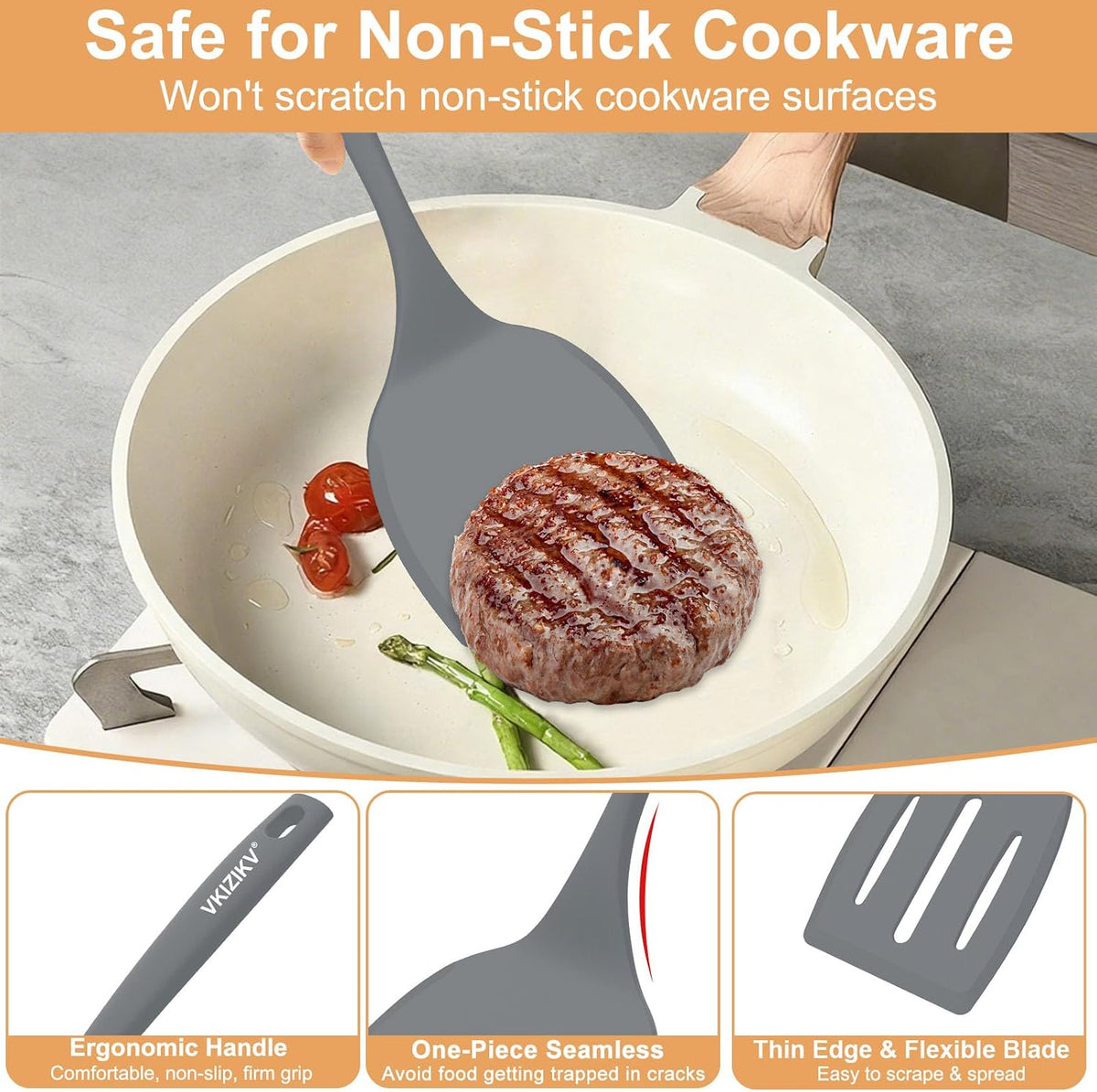 Silicone Spatula Turner Set & Spoon, 4 Pack, 600°F Heat Resistant