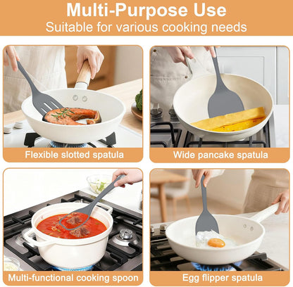 Silicone Spatula Turner Set & Spoon, 4 Pack, 600°F Heat Resistant