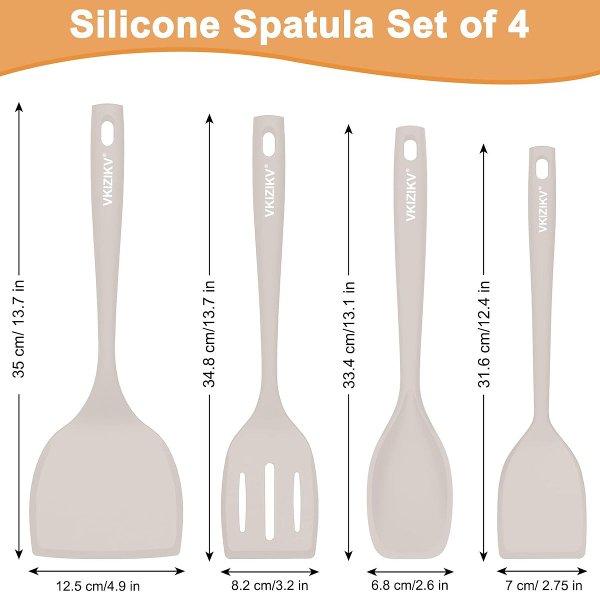 Silicone Spatula Turner Set & Spoon, 4 Pack, 600°F Heat Resistant