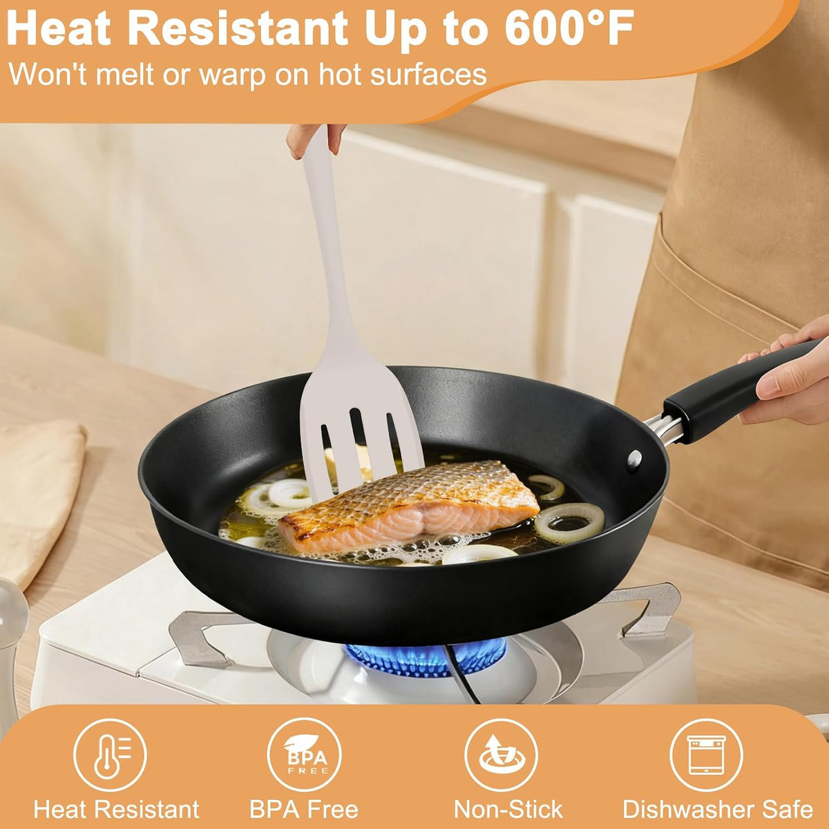 Silicone Spatula Turner Set & Spoon, 4 Pack, 600°F Heat Resistant
