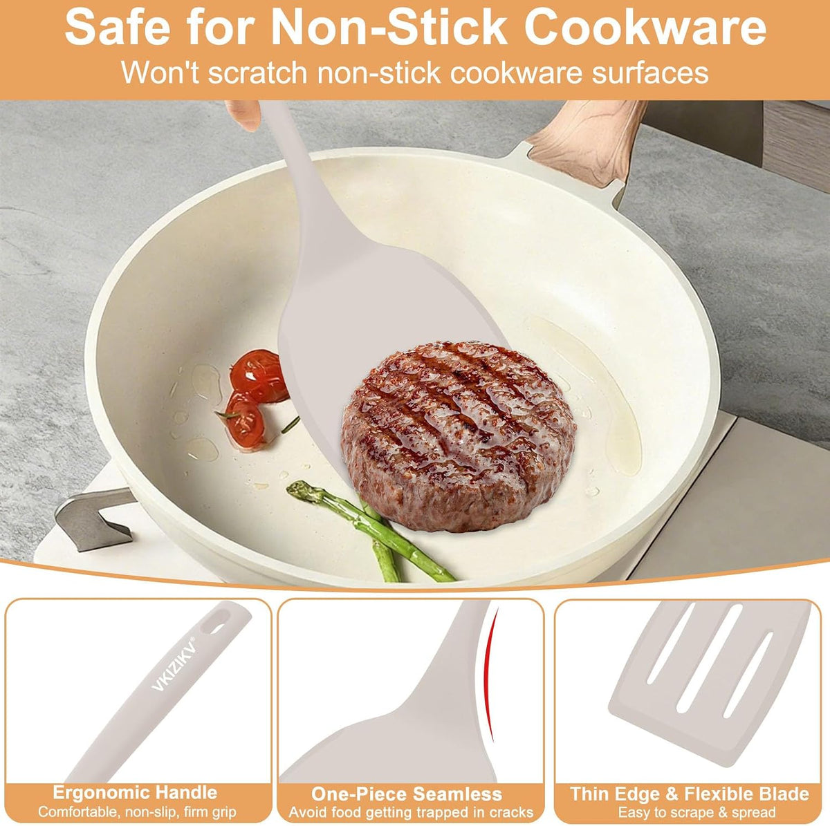 Silicone Spatula Turner Set & Spoon, 4 Pack, 600°F Heat Resistant