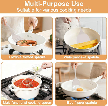 Silicone Spatula Turner Set & Spoon, 4 Pack, 600°F Heat Resistant