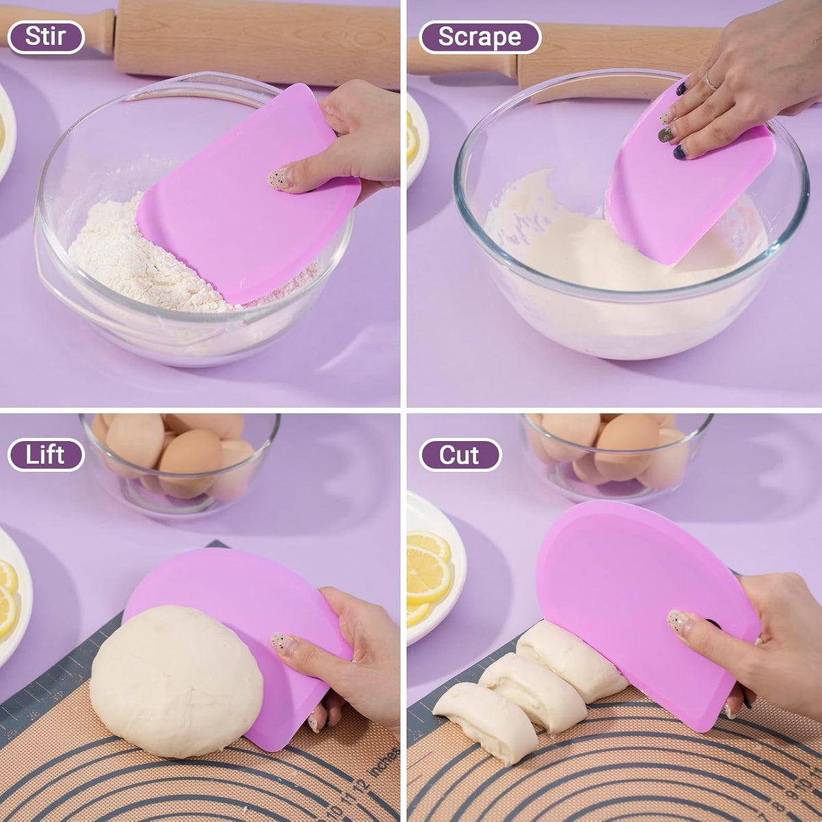 Flexible Curved Edge Silicone Bowl Scraper Dough Scraper Baking Bread