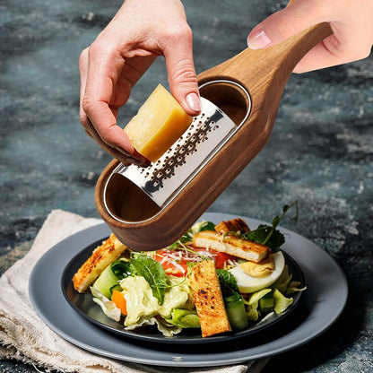Box Cheese Grater With Container - Stainless Steel Parmesan Cheese Grater With Wood Handle Shredder Zester Grater Box Kitchen Handheld Cheese Spoon Grater-Titanium Gold Colour