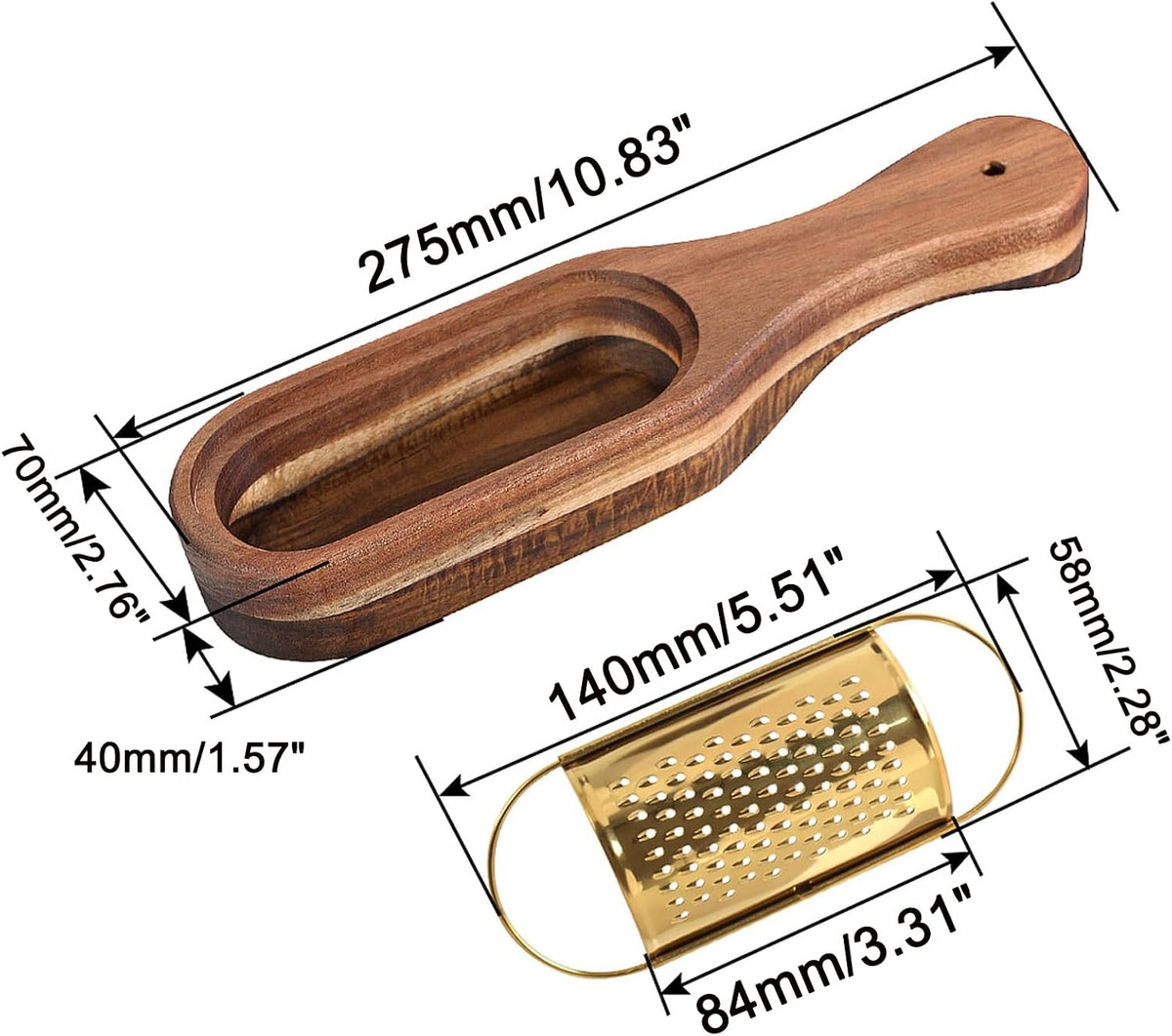 Box Cheese Grater With Container - Stainless Steel Parmesan Cheese Grater With Wood Handle Shredder Zester Grater Box Kitchen Handheld Cheese Spoon Grater-Titanium Gold Colour