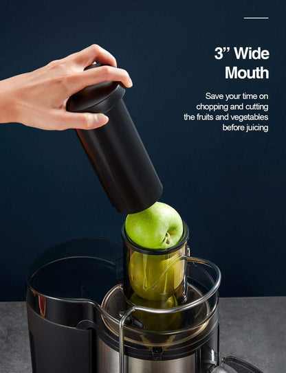 Juicer Machine, 500W Centrifugal Juicer Extractor with Wide Mouth 3” Feed Chute for Fruit Vegetable, Easy to Clean, Stainless Steel, BPA-free (Black)